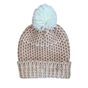 Black Rivet White Light Peach Knit Pom Beanie